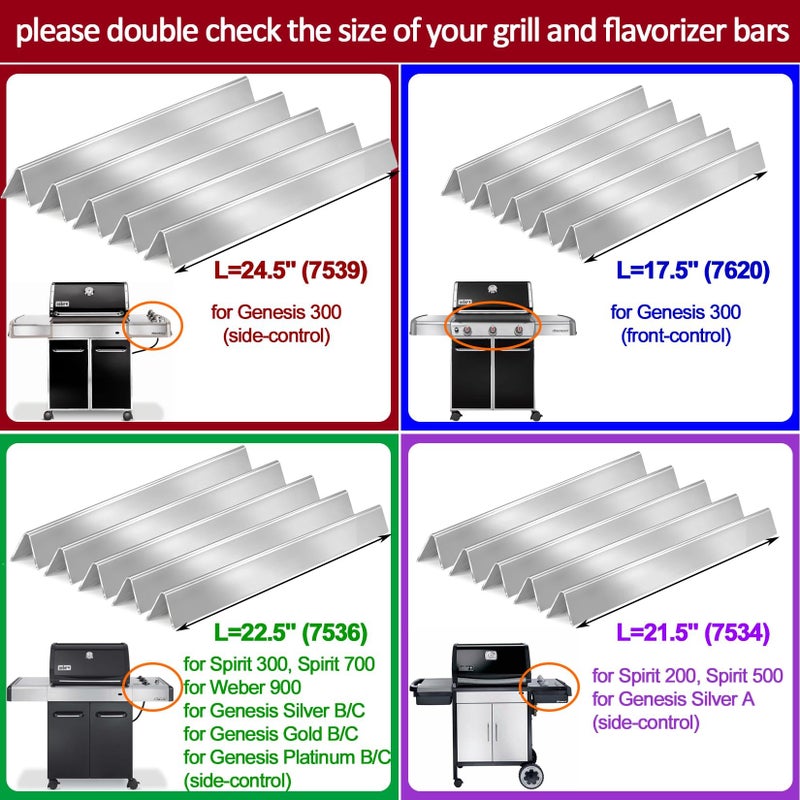 GasSaf 24.5 inch Flavorizer Bar Replacement for Weber 7539, 7540, Genesis 300 Series E-310, E-320, S-310, S-320, EP/CEP 310 & 320 (with Side Mounted Control Panels), 5-Pack Stainless Steel Flavor Bar - Image 2